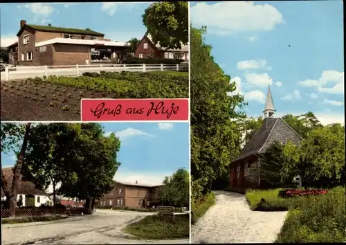 Ak Huje in Schleswig Holstein, Kirchpartie, Geschäft, Teilansicht