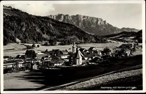 Ak Sachrang Aschau im Chiemgau Oberbayern, Gesamtansicht, Kaisergebirge