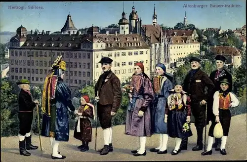 Ak Altenburg in Thüringen, Altenburger Bauerntrachten, Herzogliches Schloss