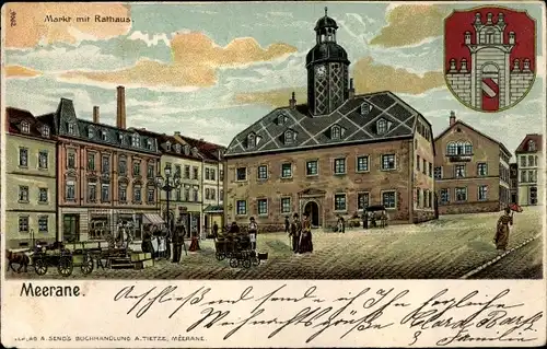 Wappen Litho Meerane in Sachsen, Markt, Rathaus