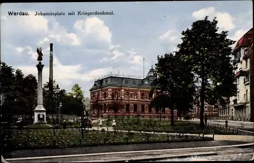 Ak Werdau an der Pleiße in Sachsen, Johannisplatz, Kriegerdenkmal