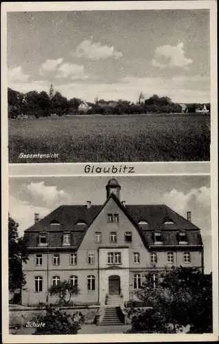 Ak Glaubitz an der Elbe, Gesamtansicht, Schule