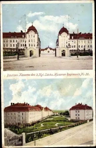 Ak Bautzen Sachsen, Kaserne, 3. Kgl. Sächsischen Husaren Regiments Nr. 20