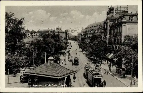 Ak Plauen im Vogtland, Bahnhofstraße, Straßenbahn Linie 1