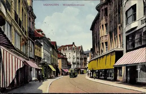 Ak Mulhouse Mülhausen Elsass Haut Rhin, Wildemannstraße, Straßenbahn