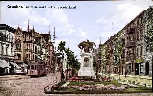 Ak Grudziądz Graudenz Westpreußen, Getreidemarkt, Bismarckdenkmal