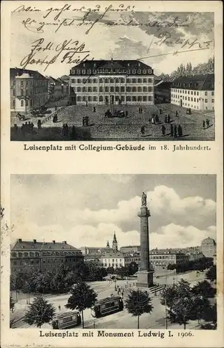 Ak Darmstadt in Hessen, Luisenplatz, Kollegium Gebäude 18 Jh., Monument Ludwig I