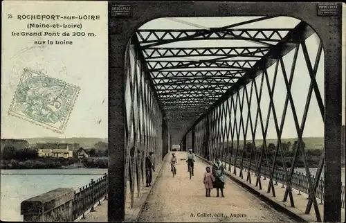 Ak Rochefort sur Loire Maine et Loire, Le Grand Pont de 300 m sur la Loire