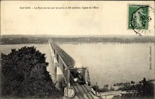 Ak Saumur Maine et Loire, Le Pont de fer sur la Loire