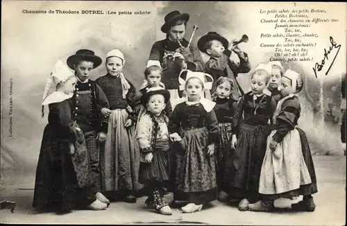 Lied Ak Chansons de Theodore Botrel, Les petits sabots, Kinder in französischer Tracht, Gruppenbild