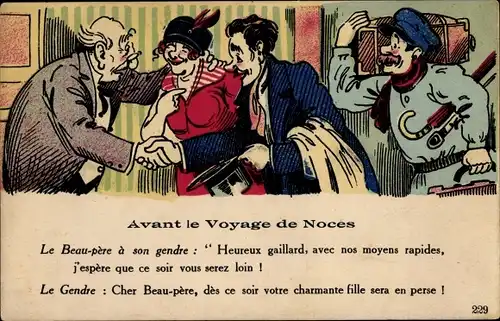 Künstler Ak Avant le Voyage de Noces, Le Beau pere a son gendre