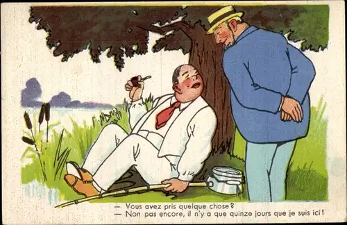 Künstler Ak Dicker Mann mit Pfeife unter einem Baum