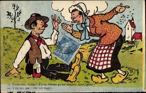 Künstler Ak Betrunkener Mann, schimpfende Frau