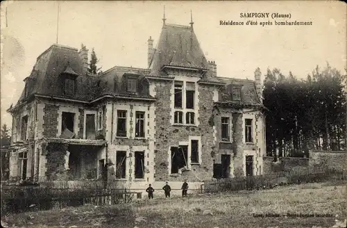 Ak Sampigny Meuse, Residence d'ete apres bombardement