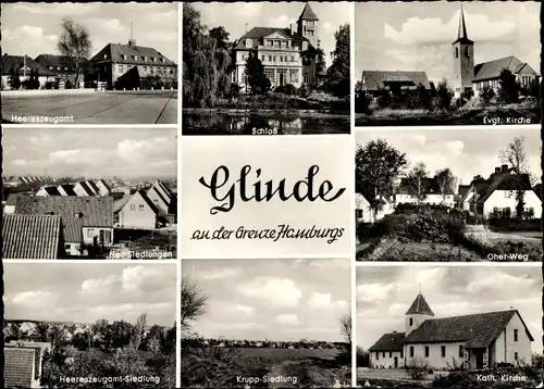 Ak Glinde in Schleswig Holstein, Heereszeugamt, Schloss,Kirche, Krupp Siedlung, Neu Siedlungen