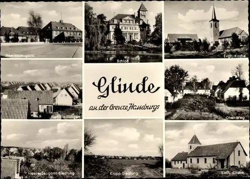 Ak Glinde in Schleswig Holstein, Schloss, Heereszeugamt, Oher Weg, Kirche, Krupp Siedlung