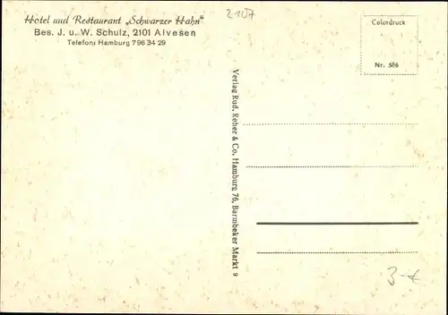 Ak Alvesen Rosengarten in Niedersachsen, Hotel Schwarzer Hahn, Aussen- und Innenansicht