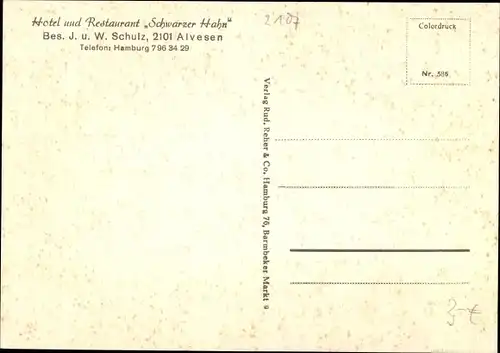 Ak Alvesen Rosengarten in Niedersachsen, Hotel Schwarzer Hahn, Aussen- und Innenansicht