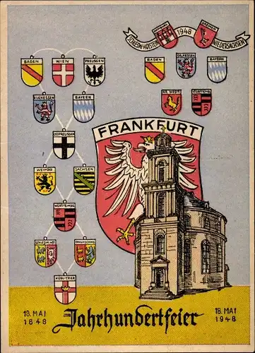 Wappen Ak Frankfurt am Main, Jahrhundertfeier 1948, Kirche