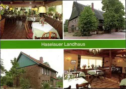 Ak Haselau in Schleswig Holstein, Gasthof Haselauer Landhaus, Aussen- und Innenansicht