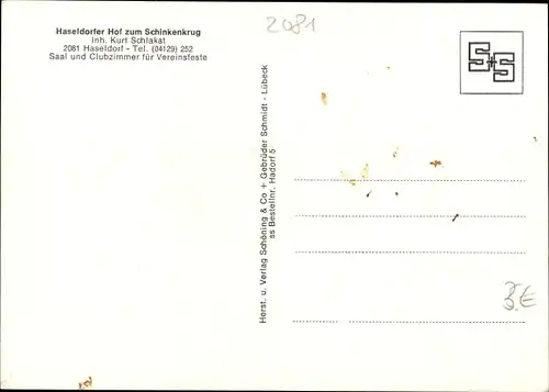 Ak Haseldorf in Holstein, Haseldorfer Hof zum Schinkenkrug, Aussen- und Innenansicht