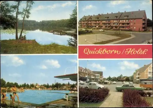 Ak Quickborn in Schleswig Holstein, Wohnblock, Seeblick, Freibad