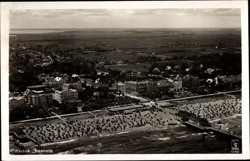 Ak Ostseebad Zinnowitz auf Usedom, Fliegeraufnahme, Strand, Hotels, Klinke 10781