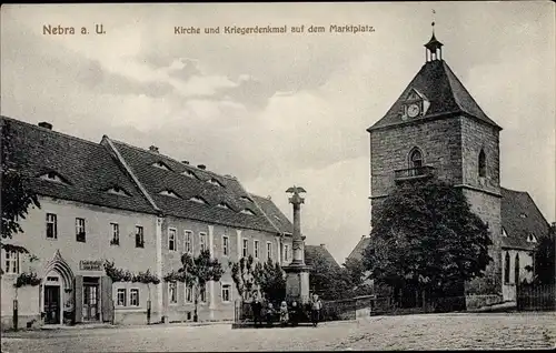 Ak Nebra an der Unstrut, Kirche, Marktplatz, Kriegerdenkmal