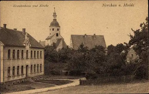 Ak Nerchau Grimma in Sachsen, Krankenhaus, Kirche