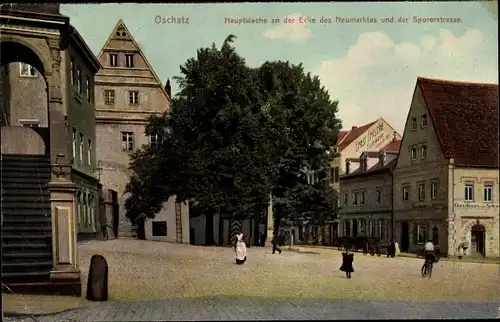 Ak Oschatz in Sachsen, Hauptwache, Neumarkt, Sporerstraße