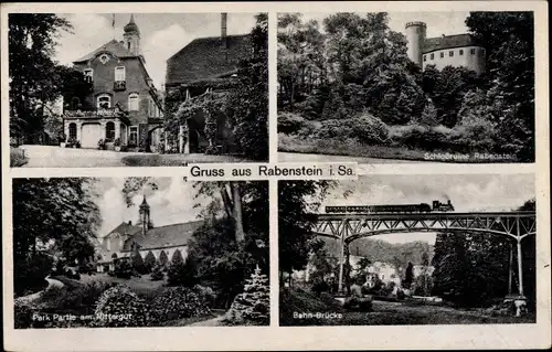 Ak Rabenstein Chemnitz in Sachsen, Schloss, Schlossruine, Park, Rittergut, Bahnbrücke