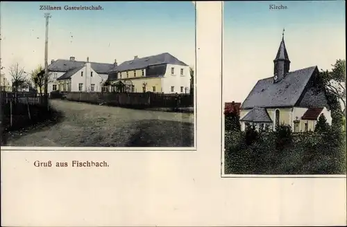 Ak Fischbach Arnsdorf Sachsen, Zöllners Gastwirtschaft, Kirche