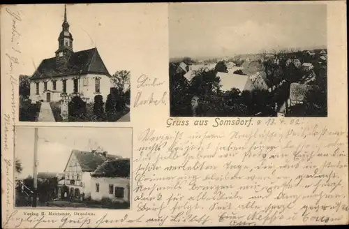 Ak Somsdorf Freital in Sachsen, Kirche, Totalansicht der Ortschaft