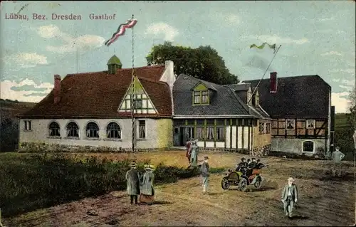 Ak Lübau Rabenau Erzgebirge, Blick auf den Gasthof, Automobil