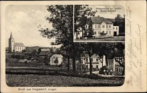 Ak Voigtsdorf Dorfchemnitz im Erzgebirge, Restauration zur Quelle, Blick auf den Ort