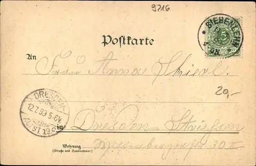 Litho Siebenlehn Großschirma in Sachsen, Romanus, Ratskeller, Schule, Zollhaus