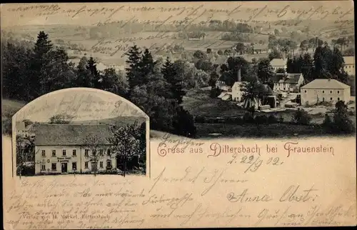 Ak Dittersbach Frauenstein im Erzgebirge, Blick auf den Ort, Gasthaus