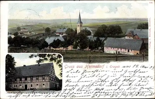 Ak Hermsdorf im Osterzgebirge, Blick auf den Ort, Gasthaus