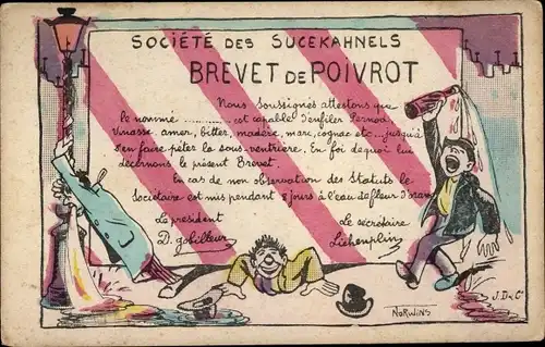 Künstler Ak Norwins, Societe des Sucekahnels, Brevet de Poivrot, betrunkene Männer