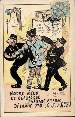 Künstler Ak Notre vieux et classique passage a tabac, betrunkener Mann, Polizisten