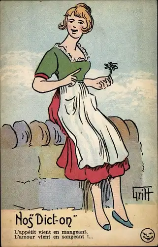 Künstler Ak Nos Dict on, l'appetit vient en mangeant, l'amour vient en songeant