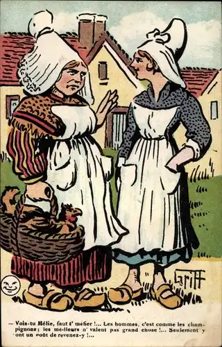 Künstler Ak Zwei Frauen in normannischen Trachten