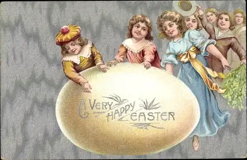 Präge Litho Glückwunsch Ostern, Kinder, großes Osterei