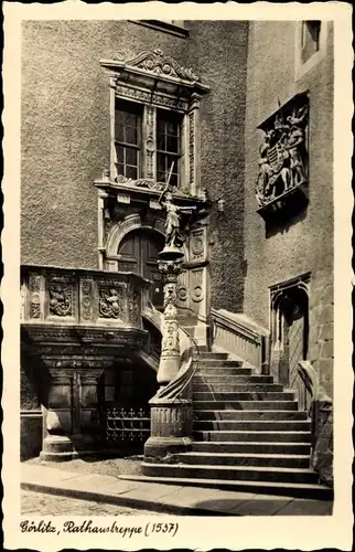 Ak Görlitz in der Lausitz, Rathaustreppe