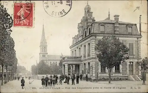 Ak Alfortville Val de Marne, Rue des Coquelicots avec la Mairie et l'Eglise