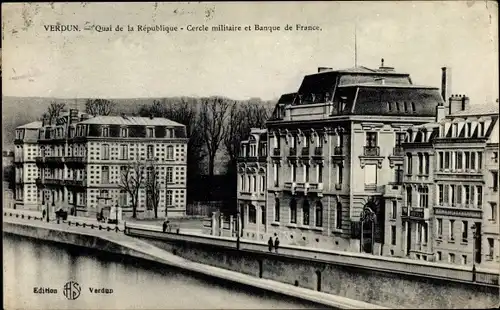 Ak Verdun Meuse, Quai de la Republique, Cercle militaire et Banque de France