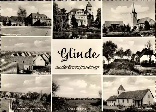 Ak Glinde in Schleswig Holstein, Schloss, Heereszeugamt, Oher Weg, Kirche, Krupp Siedlung