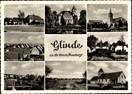 Ak Glinde in Schleswig Holstein, Heereszeugamt Siedlung, Oher Weg, Kirche, Krupp Siedlung