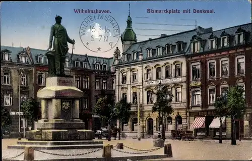 Ak Wilhelmshaven in Niedersachsen, Bismarckplatz mit Denkmal