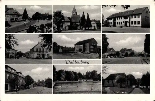 Ak Dahlenburg in der Lüneburger Heide, Kirche, Freibad, Museum, Straßenansichten